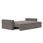 The Newilla Sleeper Sofa from Innovation Living with standard arms and mixed dance grey 521 upholstery setup as a bed.