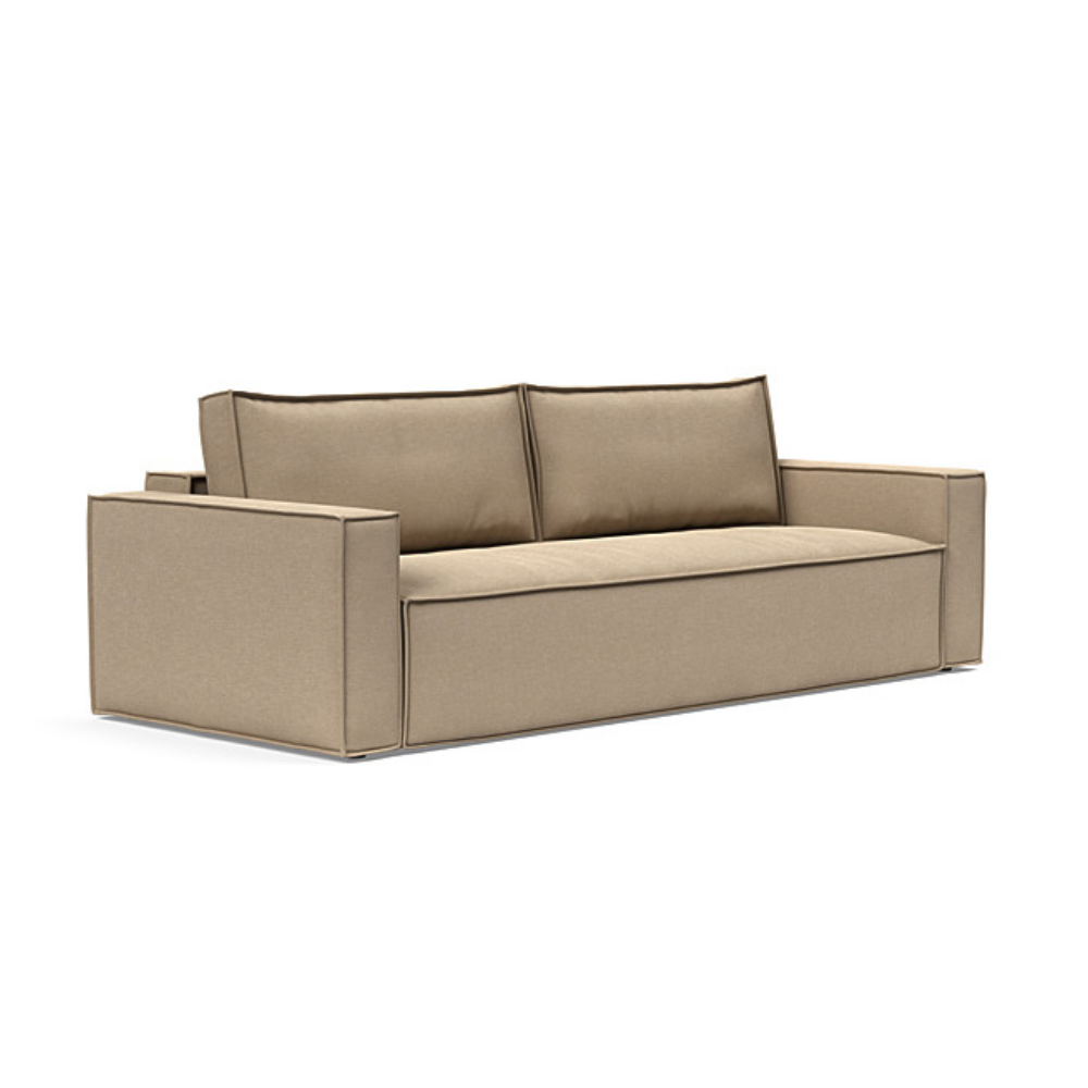 The Newilla Sleeper Sofa from Innovation Living with standard arms and phobos mocha 587 upholstery setup as a sofa.