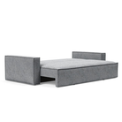 The Newilla Sleeper Sofa from Innovation Living with standard arms and twist granite 565 upholstery setup as a bed.