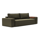 The Newilla Sleeper Sofa from Innovation Living with wide arms and boucle forest green 535 upholstery setup as a sofa.