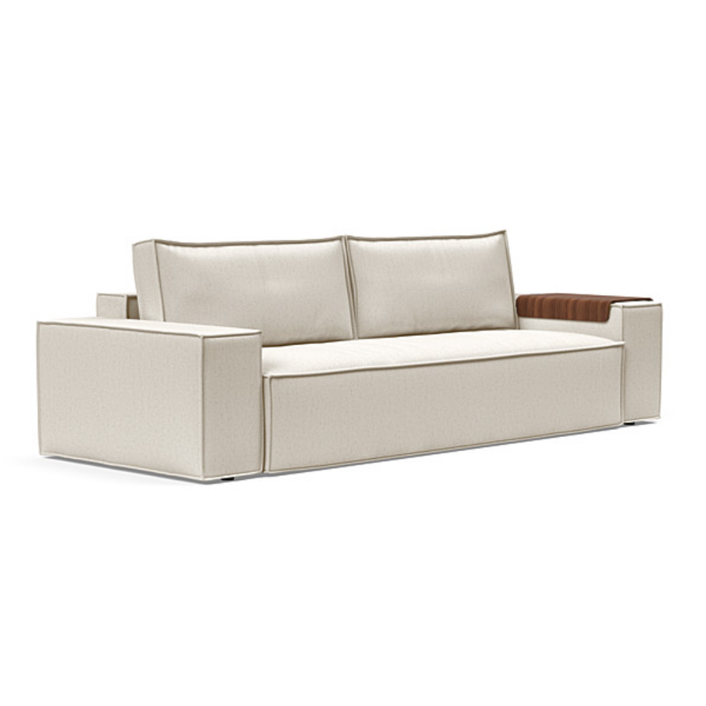The Newilla Sleeper Sofa from Innovation Living with wide arms and boucle off white 531 upholstery setup as a sofa.