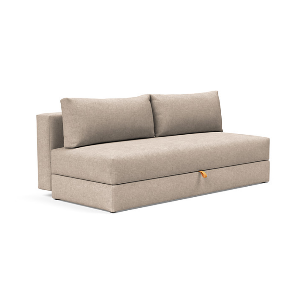 The Osvald Sofa Bed from Innovation Living with adario taupe 257 upholstery setup as a sofa.