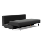 The Osvald Sofa Bed from Innovation Living with boucle charcoal 529 upholstery showing the storage unit within the couch.