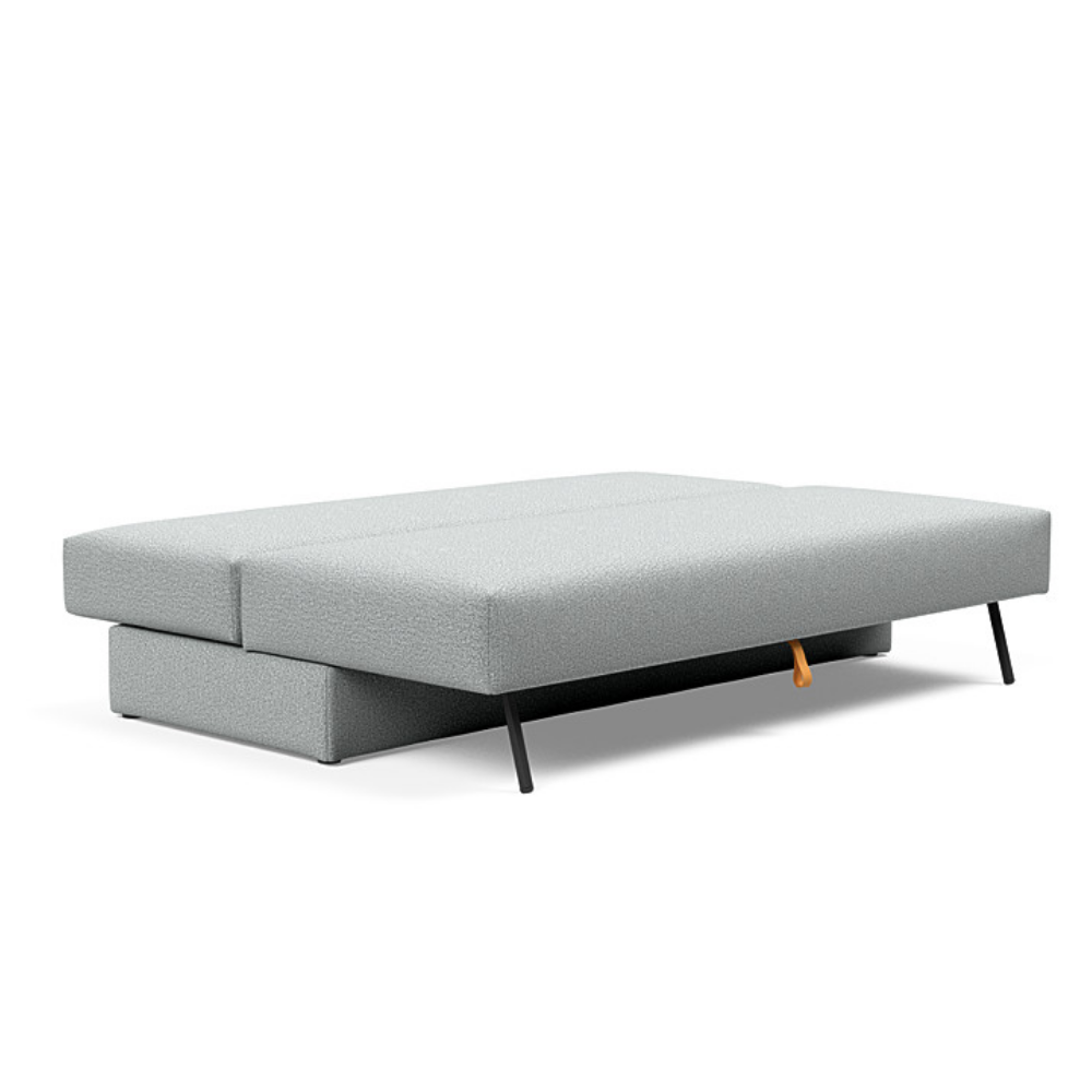 The Osvald Sofa Bed from Innovation Living with melange light grey 538 upholstery setup as a bed.