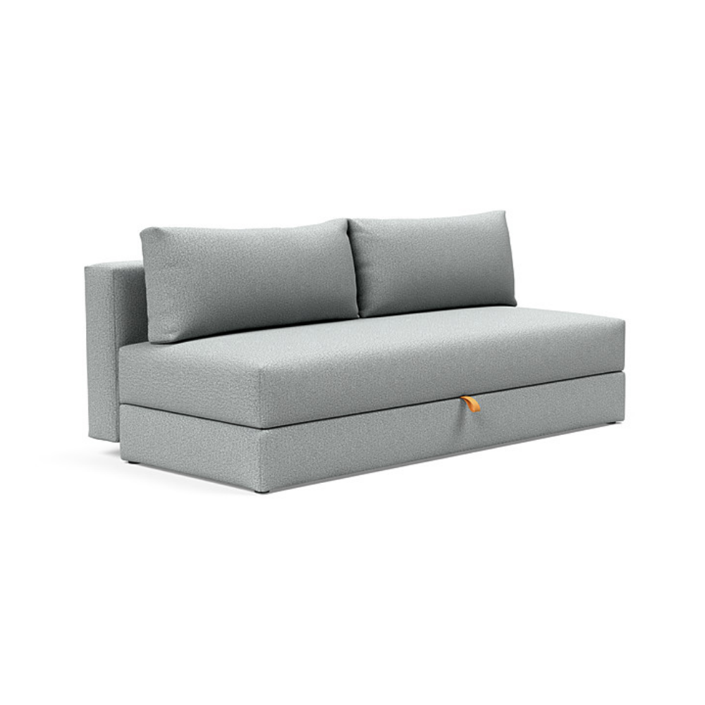 The Osvald Sofa Bed from Innovation Living with melange light grey 538 upholstery setup as a sofa.