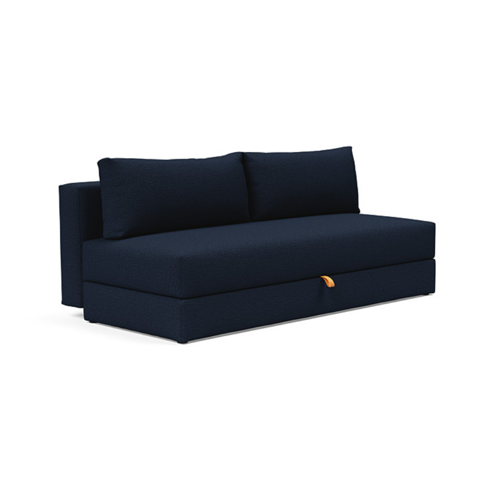 The Osvald Sofa Bed from Innovation Living with mixed dance blue 528 upholstery setup as a sofa.
