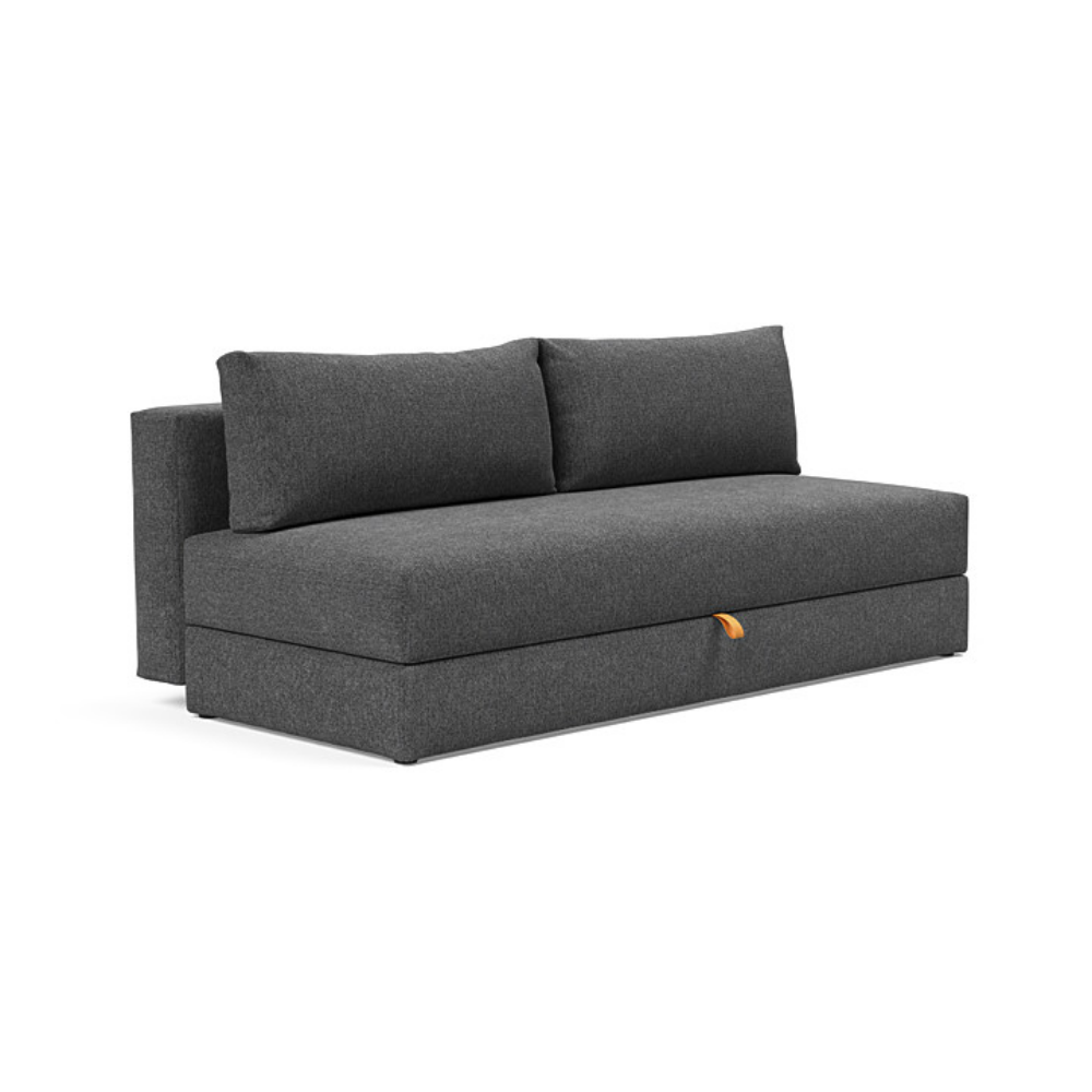 The Osvald Sofa Bed from Innovation Living with taura deep grey 350 upholstery setup as a sofa.