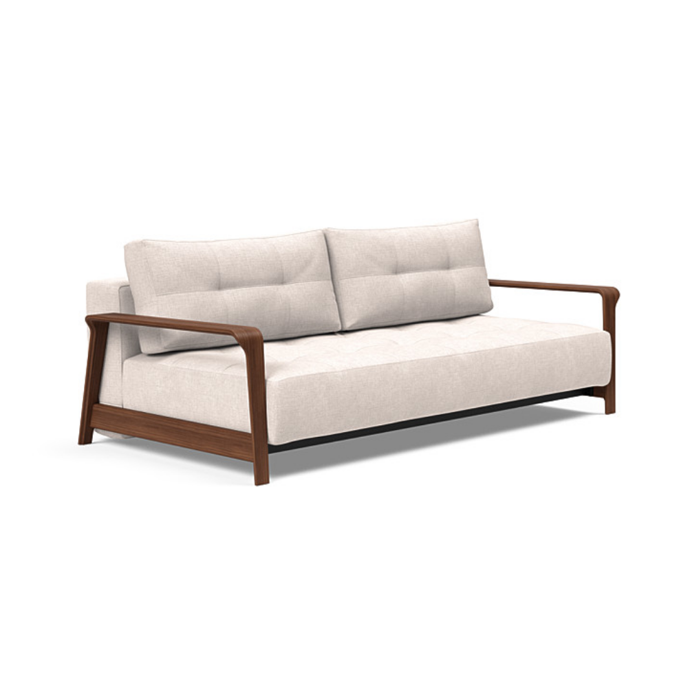 The Ran D.E.L Sofa Bed from Innovation Living with adario basmati 255 upholstery setup as a sofa.