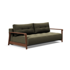 The Ran D.E.L Sofa Bed from Innovation Living with boucle forest green 535 upholstery setup as a sofa.