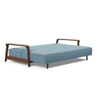 The Ran D.E.L Sofa Bed from Innovation Living with mixed dance light blue 525 upholstery setup as a bed.