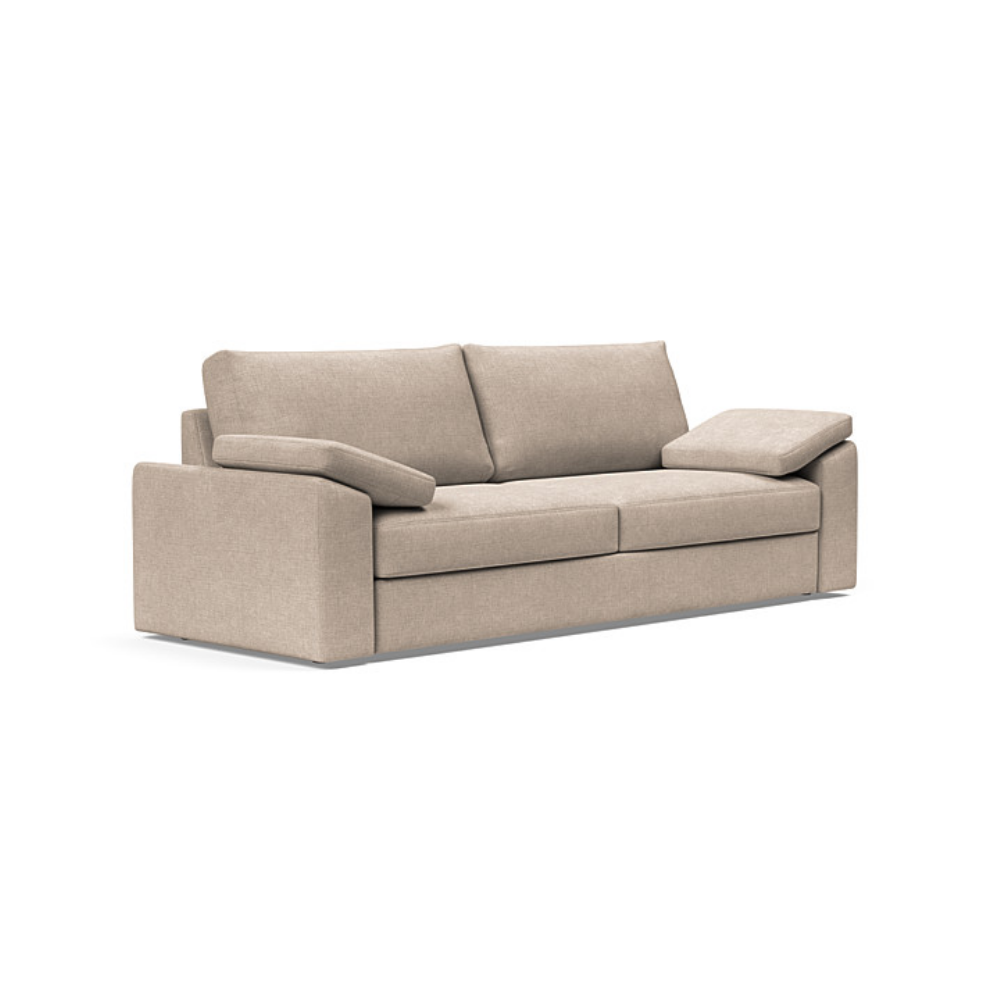 The Vilander Sleeper Sofa With Cushion Arms from Innovation Living with adario taupe 257 upholstery setup as a couch.