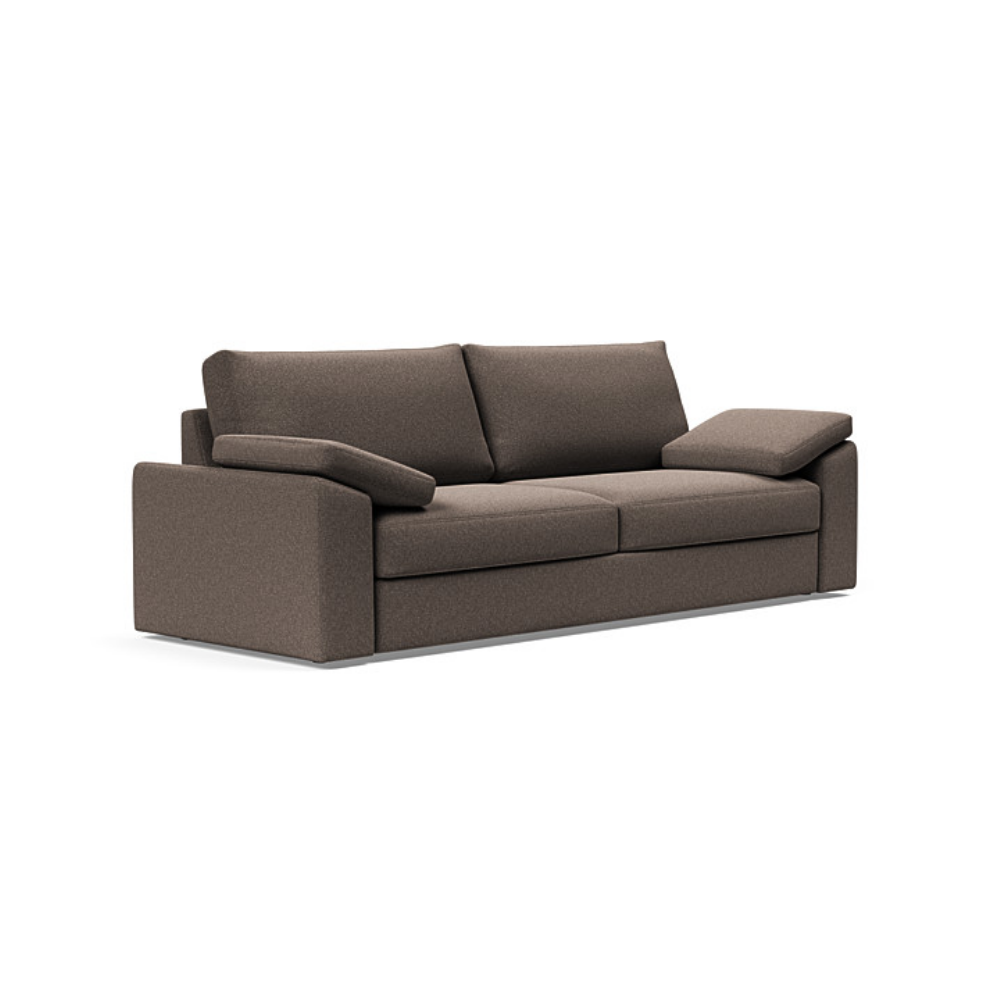 The Vilander Sleeper Sofa With Cushion Arms from Innovation Living with boucle taupe 530 upholstery setup as a couch.