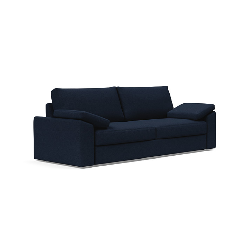 The Vilander Sleeper Sofa With Cushion Arms from Innovation Living with mixed dance blue 528 upholstery setup as a couch.