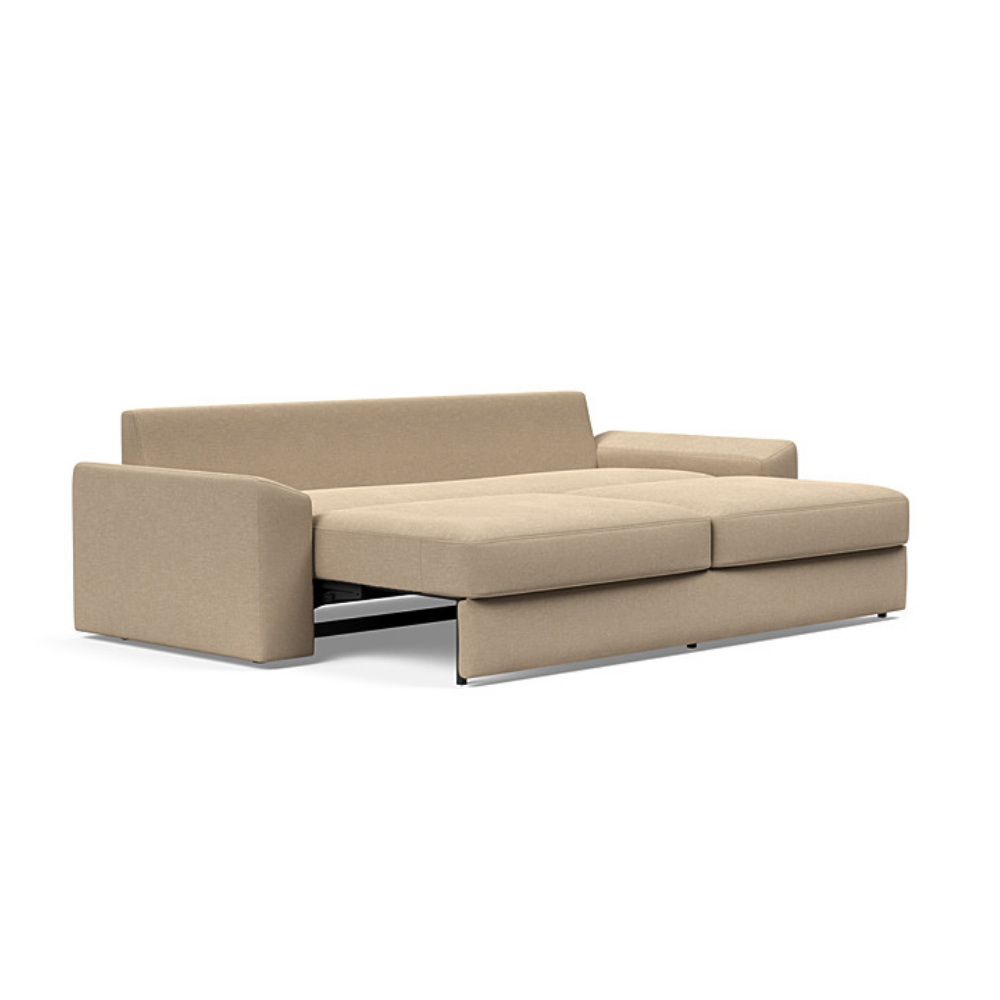 The Vilander Sleeper Sofa With Cushion Arms from Innovation Living with phobos mocha 587 upholstery setup as a bed.