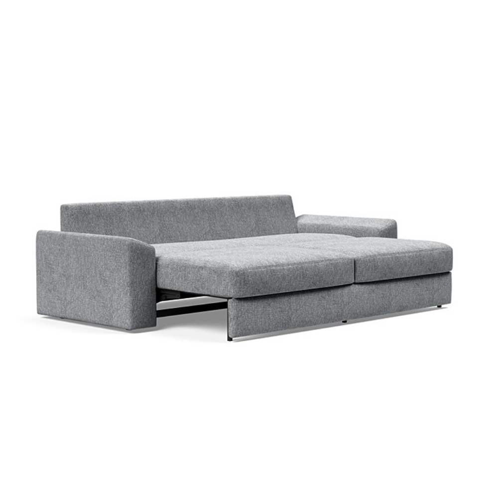 The Vilander Sleeper Sofa With Cushion Arms from Innovation Living with twist granite 565 upholstery setup as a bed.