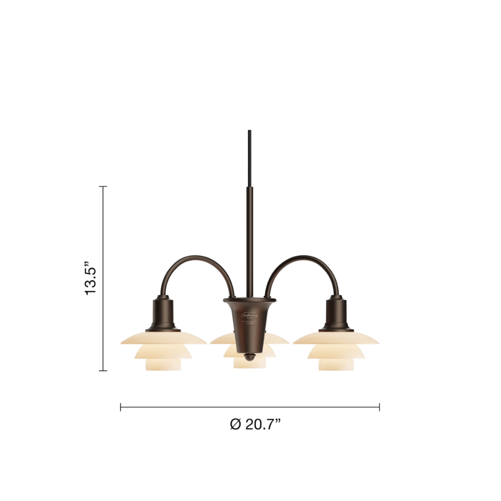 Dimensions of the PH 1/1 Chandelier, 3-Light by Louis Poulsen.