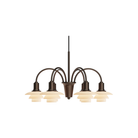 The PH 1/1 Chandelier, 6-Light by Louis Poulsen turned on.