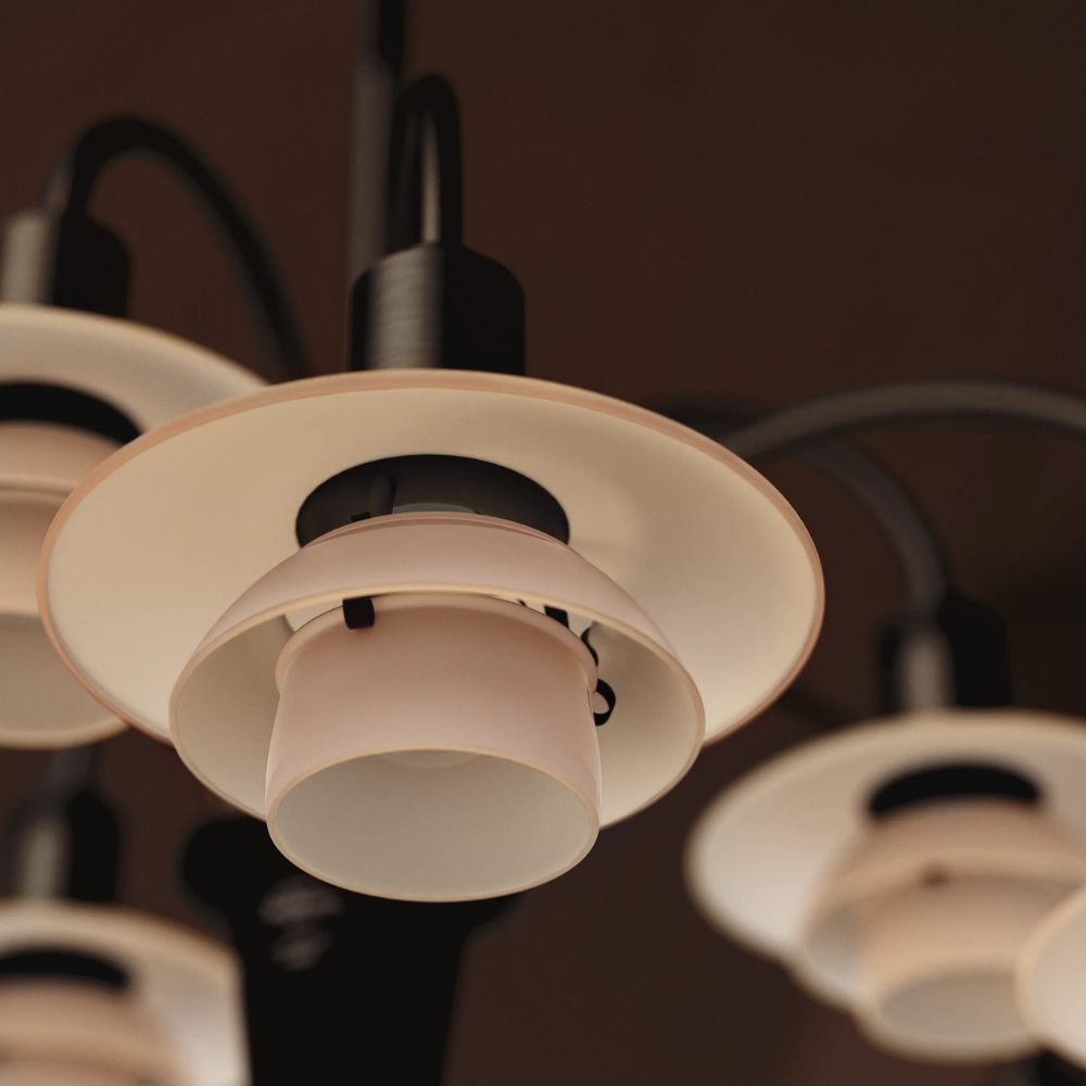Detailed image of the shade of PH 1/1 Chandelier, 9-Light by Louis Poulsen turned off.