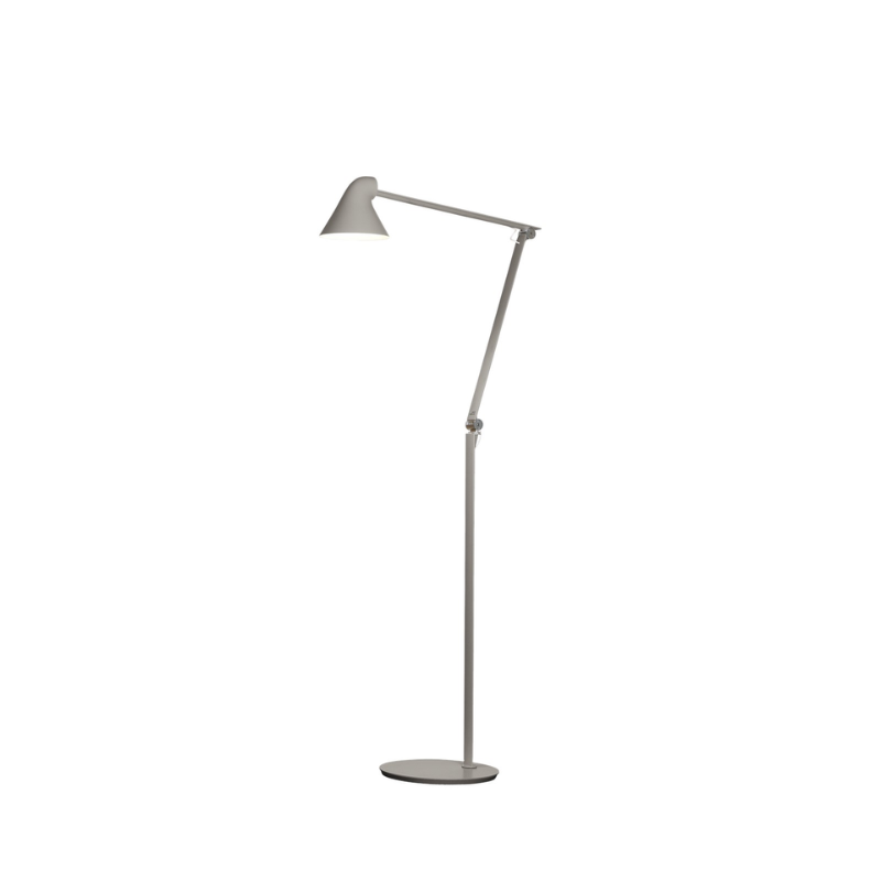 The NJP Floor Lamp from Louis Poulsen in light aluminum grey.