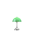 The Panthella 160 Portable Lamp from Louis Poulsen in Original Opal Green turned on.