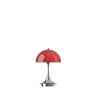 The Panthella 160 Portable Lamp from Louis Poulsen in Original Opal Red turned off.
