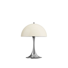 The Panthella 250 Portable Table Lamp from Louis Poulsen in Chrome Opal Beige turned off.