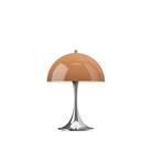 The Panthella 250 Portable Table Lamp from Louis Poulsen in Original Opal Brown turned on.