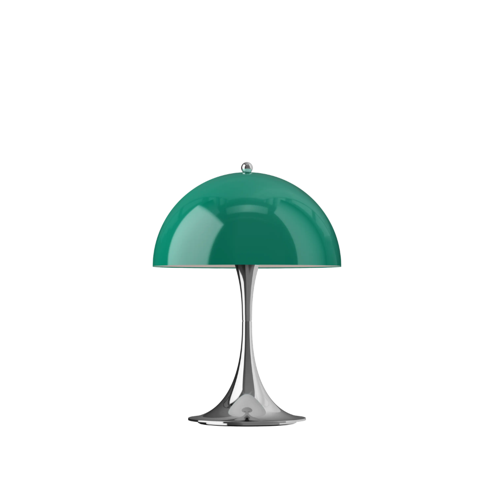 The Panthella 250 Portable Table Lamp from Louis Poulsen in Original Opal Green turned off.