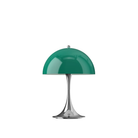 The Panthella 250 Portable Table Lamp from Louis Poulsen in Original Opal Green turned off.