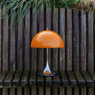 The Panthella 250 Portable Table Lamp from Louis Poulsen in Original Opal Orange outside.