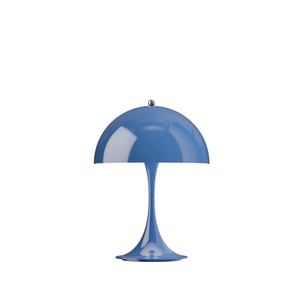 The Panthella 250 Portable Table Lamp from Louis Poulsen in Indigo Blue.