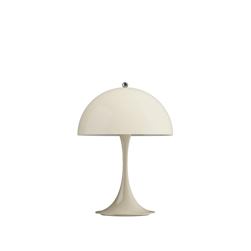 The Panthella 250 Portable Table Lamp from Louis Poulsen in Opal Beige turned off.