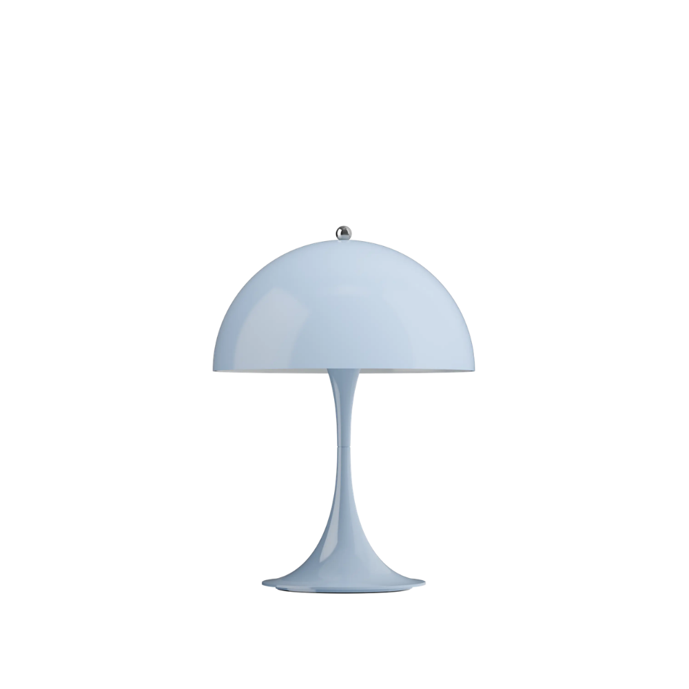 The Panthella 250 Portable Table Lamp from Louis Poulsen in Opal Pale Blue turned off.
