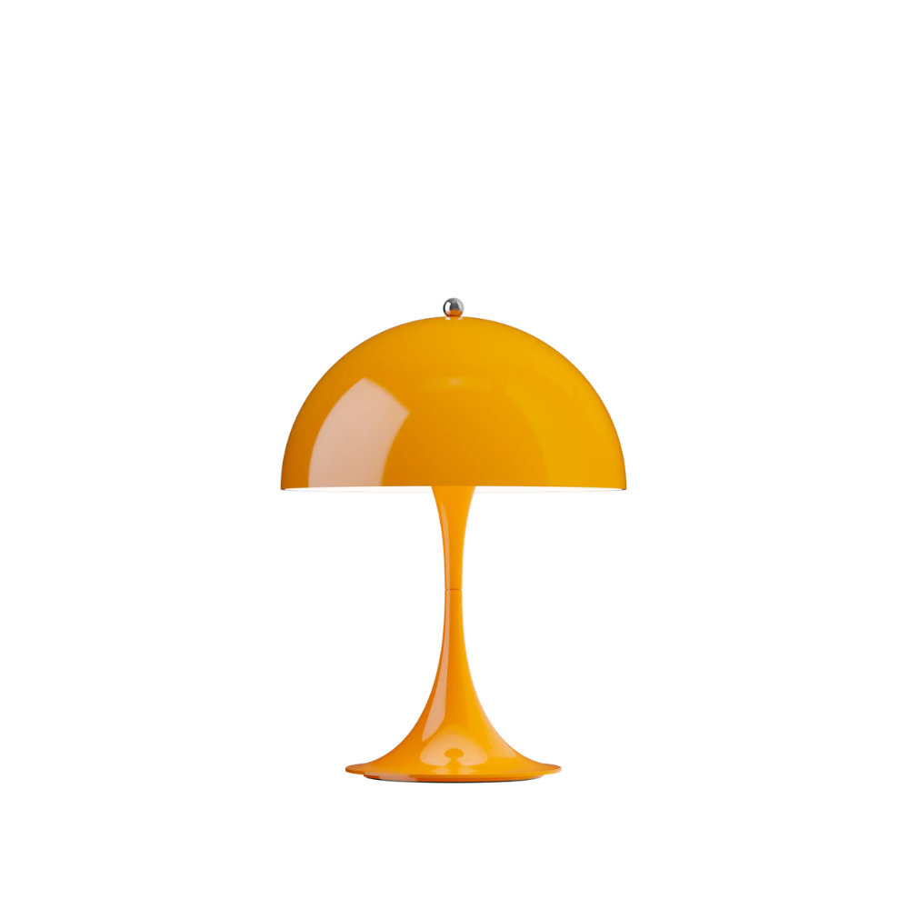 The Panthella 250 Portable Table Lamp from Louis Poulsen in Orange.
