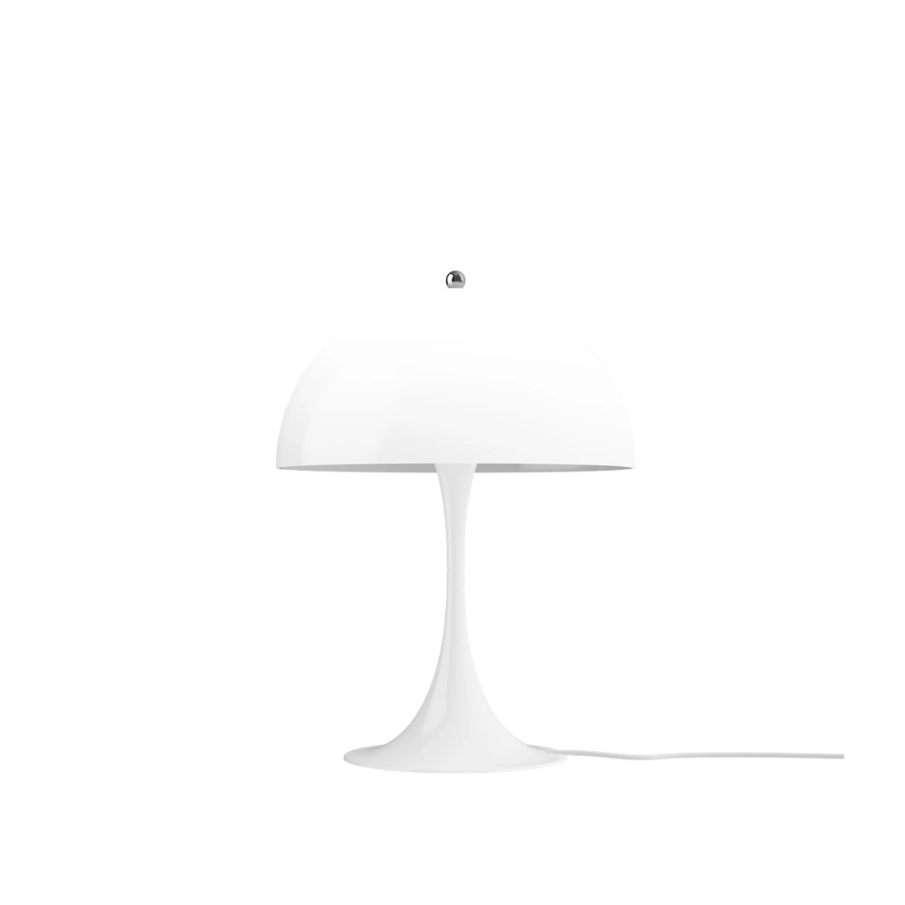 The Panthella 320 Table Lamp from Louis Poulsen in Opal White turned off.