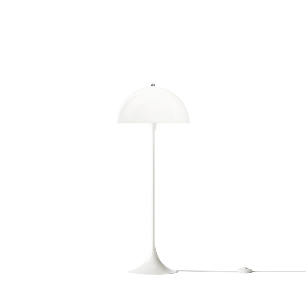 The Panthella 400 Floor Lamp by Louis Poulsen, turned on.