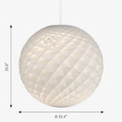 The Patera pendant is a glowing sphere built up of small diamond-shaped cells. Each cell is carefully designed to capture light and to shield the light source from the viewing angles above 45 degrees. Each cell glows. Below 45 degrees, the fields are open to direct light downwards. A small amount of light is also sent upwards to illuminate the ceiling. Designed by Danish designer Øivind Slaatto who took inspiration from the Fibonacci spiral. 