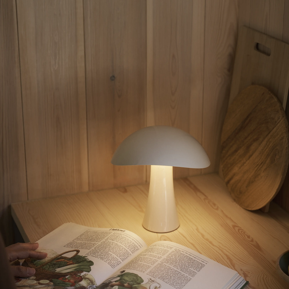 Rumee 220 Portable Lamp in Cloud White being used as a task light in a kitchen.