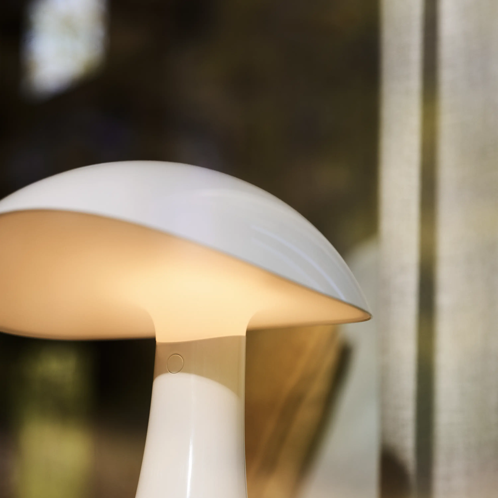 Rumee 220 Portable Lamp in Cloud White turned on.