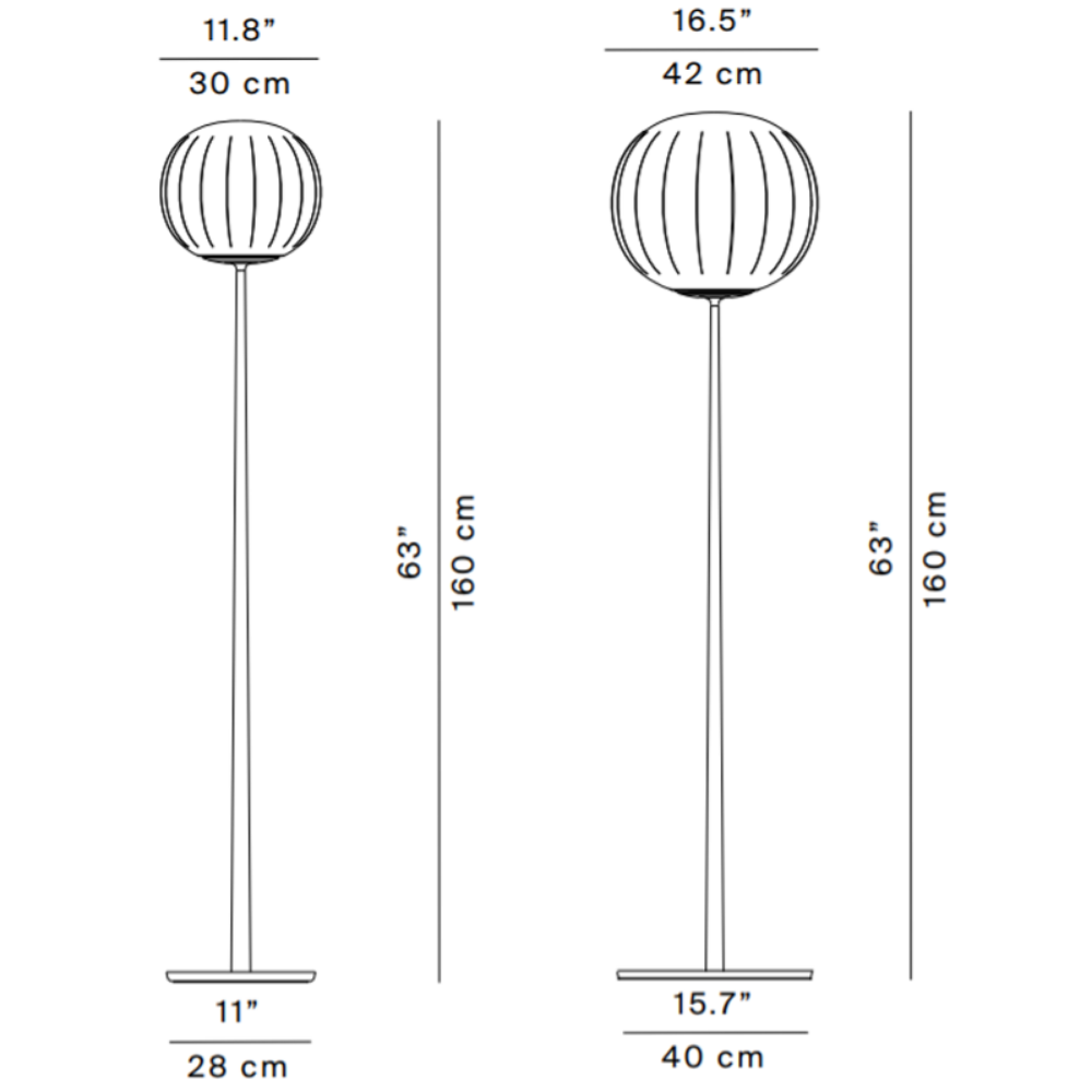 The Lita Floor Lamp large and small dimension line drawing. all-groups