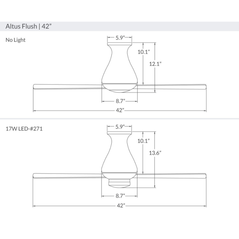 The 42" size of the Altus Flush from Modern Fan Co. dimensions.