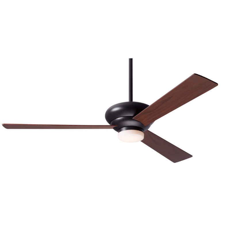 The Altus LED - 52" by the Modern Fan Co. with the dark bronze body and mahogany plywood blades.