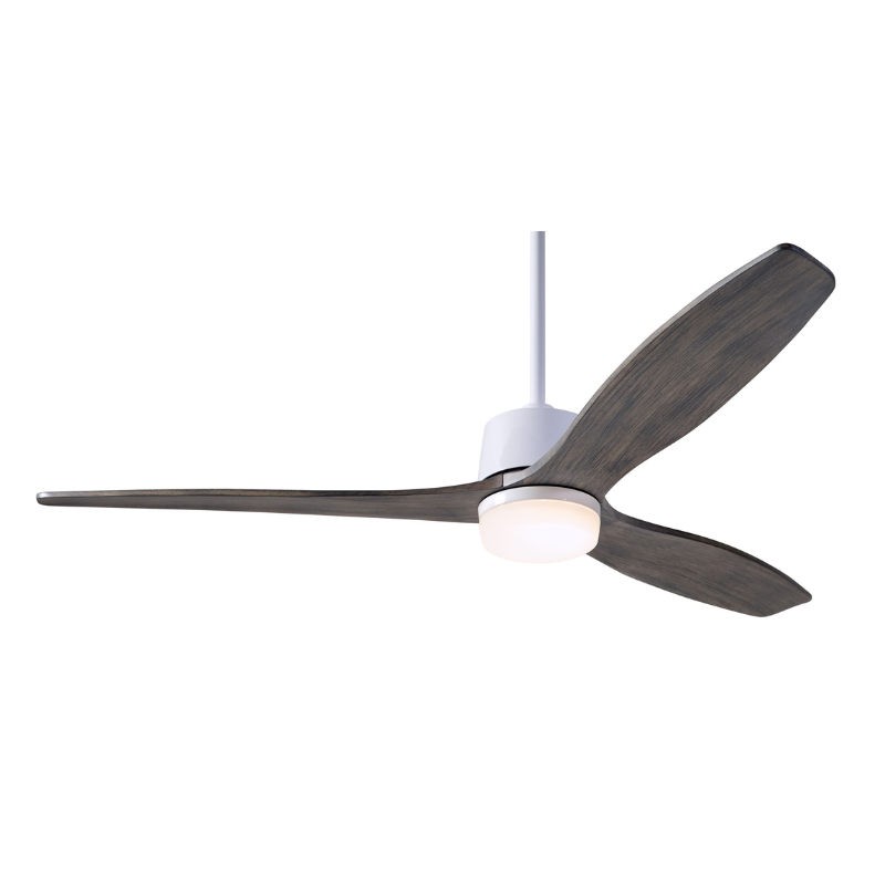 The Arbor DC LED - 54" ceiling fan by Modern Fan Co. with the gloss white body and graywash blades.