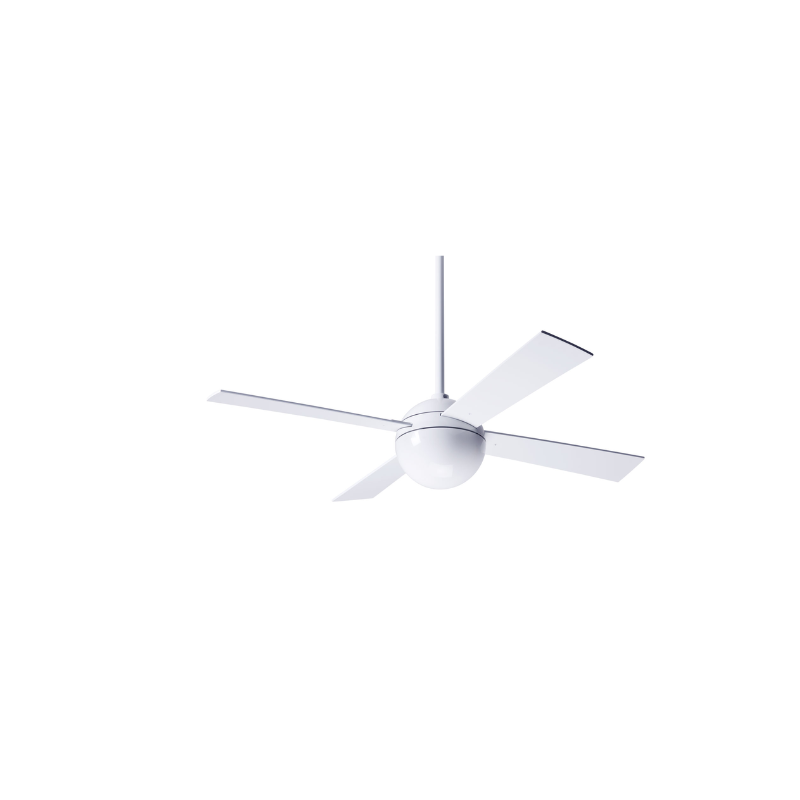 The Ball ceiling fan from Modern Fan Co. with the 42" span, gloss white body and white color blades.