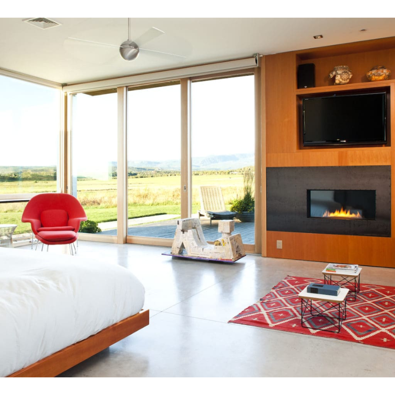 The Ball ceiling fan from The Modern Fan Co. within a bedroom.