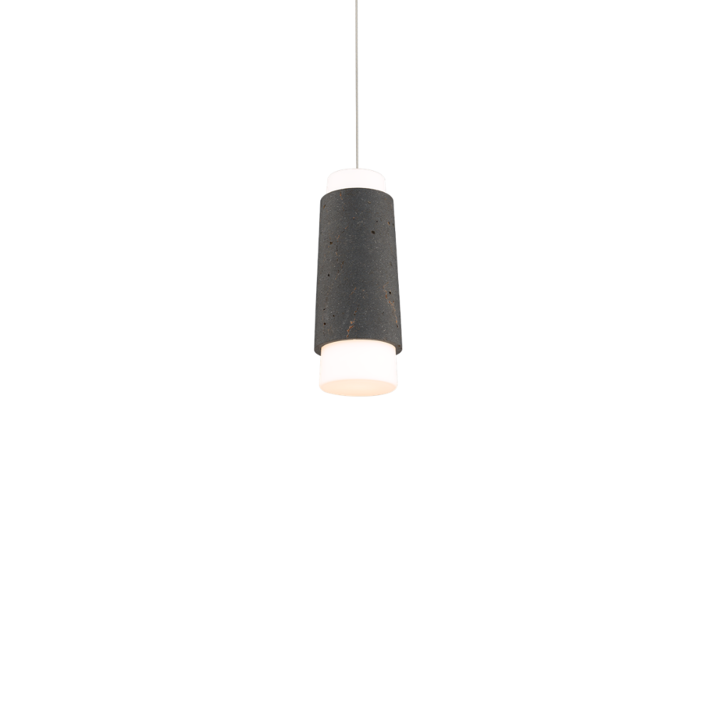 The basalt stone and black Chauncey Pendant Light from Modern Forms at an angle.