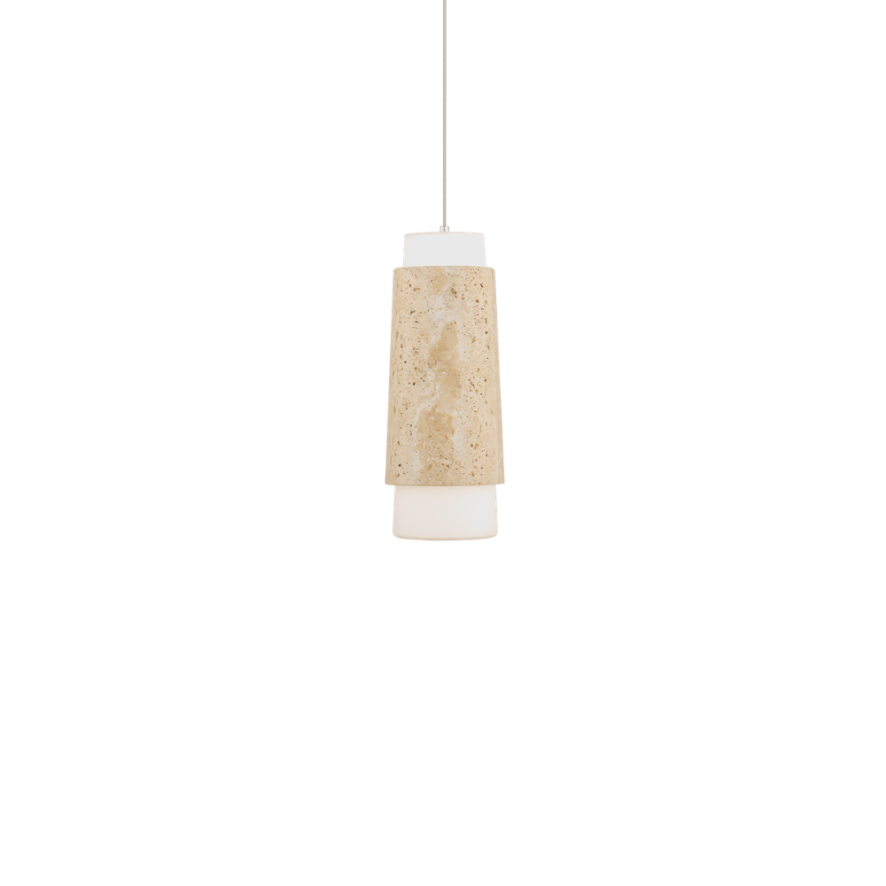 The beige travertine and aged brass Chauncey Pendant Light from Modern Forms.
