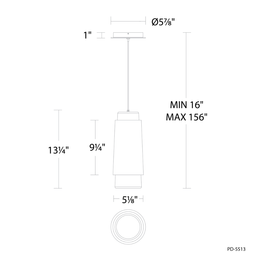 The dimensions of the Chauncey Pendant Light from Modern Forms. all-groups
