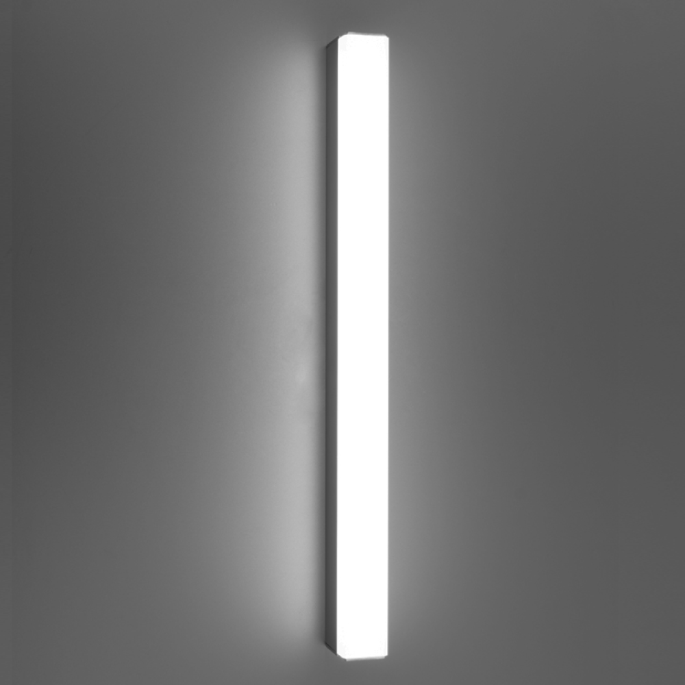 The Lightstick LED bathroom vanity wall sconce by Modern Forms, turned on. 