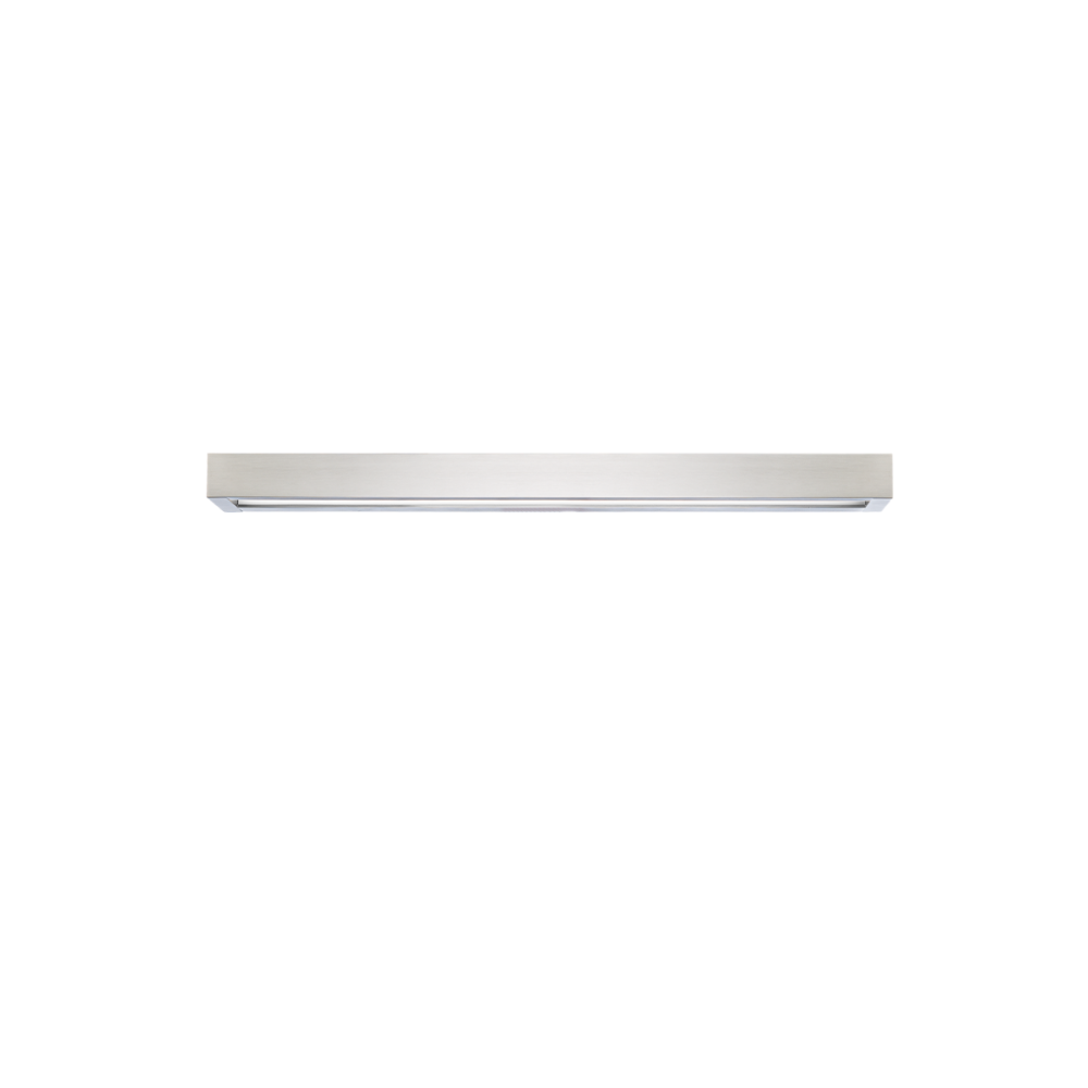 The Open Bar vanity wall sconce by Modern Forms in brushed nickel, 27 inch from the front.